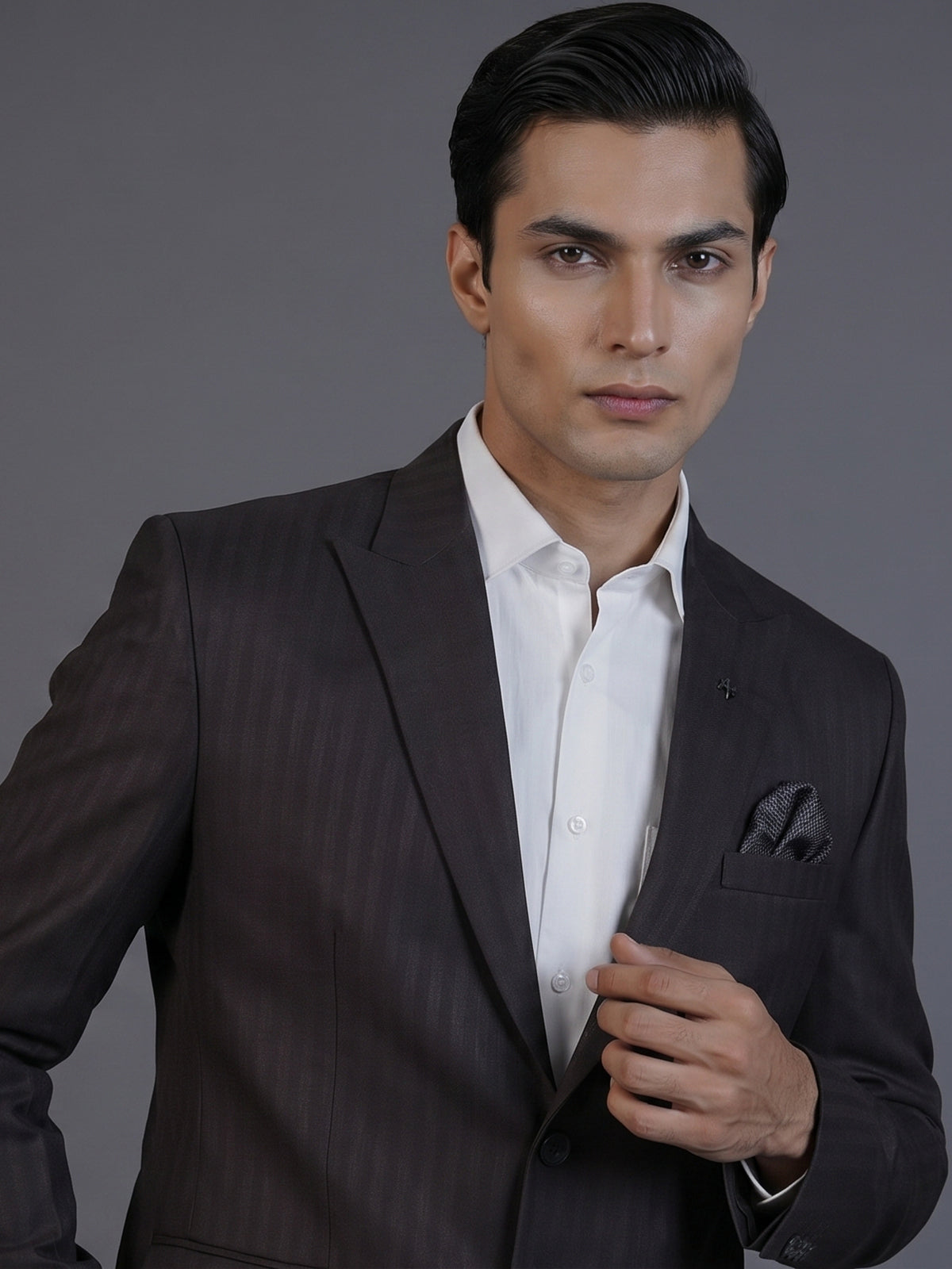 Charcoal black slim fit coat suit with notch lapel