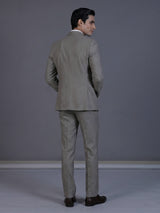 Taupe designer double breasted suit with textured birdseye peak lapel