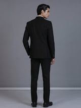 Black pinstripe formal double breasted suit with wide peak lapel