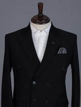 Black pinstripe formal double breasted suit with wide peak lapel