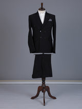 Black pinstripe formal double breasted suit with wide peak lapel