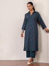 Stone grey silk printed kurti set