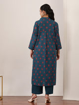 Stone grey silk printed kurti set