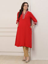 Red cotton silk straight cut kurti for casual elegance