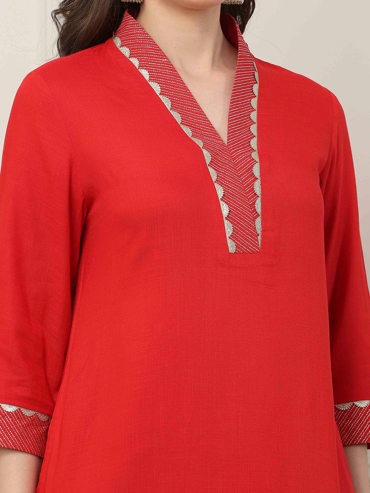 Red cotton silk straight cut kurti for casual elegance