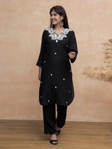 Black cotton kurti set with white embroidery elegance
