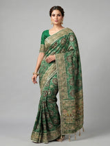 Green art patola silk saree with elephant motif design