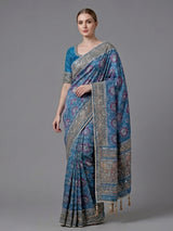 Blue art patola silk saree with elephant motif elegance
