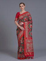 Green art patola silk saree with elephant motif detailing
