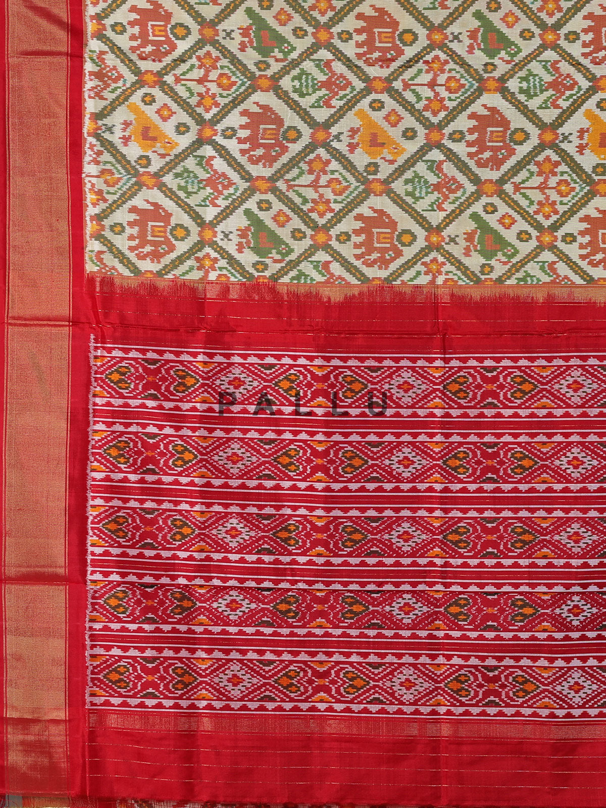 Off white pure hyderabadi patola silk saree with contrast border