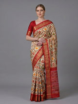 Off white pure hyderabadi patola silk saree with contrast border