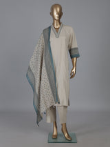 Beige cotton linen straight cut kurti set