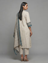 Beige cotton linen straight cut kurti set