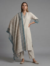 Beige cotton linen straight cut kurti set