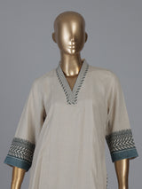 Beige cotton linen straight cut kurti set