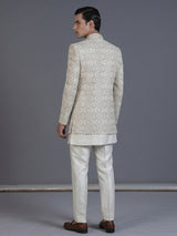 Cream raw silk embroidered indowestern