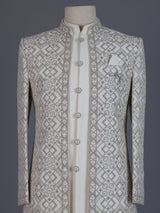 Cream raw silk embroidered indowestern