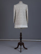 Cream raw silk embroidered indowestern