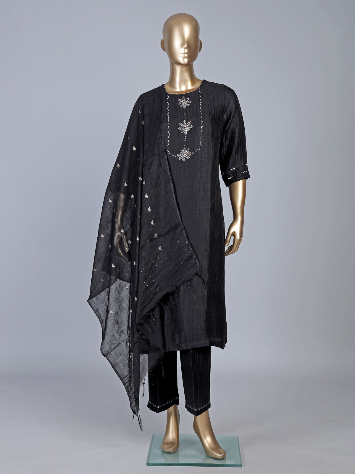 Black silk zardosi work straight festive salwar suit