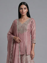Onion pink silk yoke style festive palazzo suit