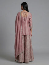 Onion pink silk yoke style festive palazzo suit