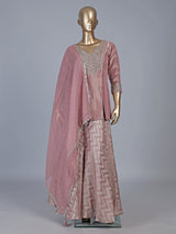 Onion pink silk yoke style festive palazzo suit