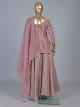 Onion pink silk yoke style festive palazzo suit