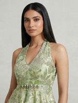 Mint green crepe silk floral palazzo suit