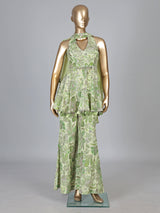 Mint green crepe silk floral palazzo suit