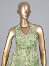 Mint green crepe silk floral palazzo suit