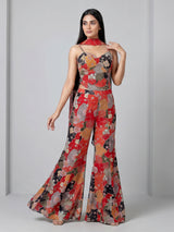 Multicolor satin silk palazzo suit with printed elegance