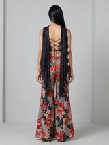 Multicolor satin silk palazzo suit with printed elegance