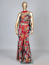 Multicolor satin silk palazzo suit with printed elegance