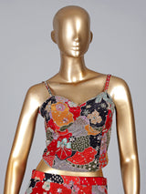 Multicolor satin silk palazzo suit with printed elegance