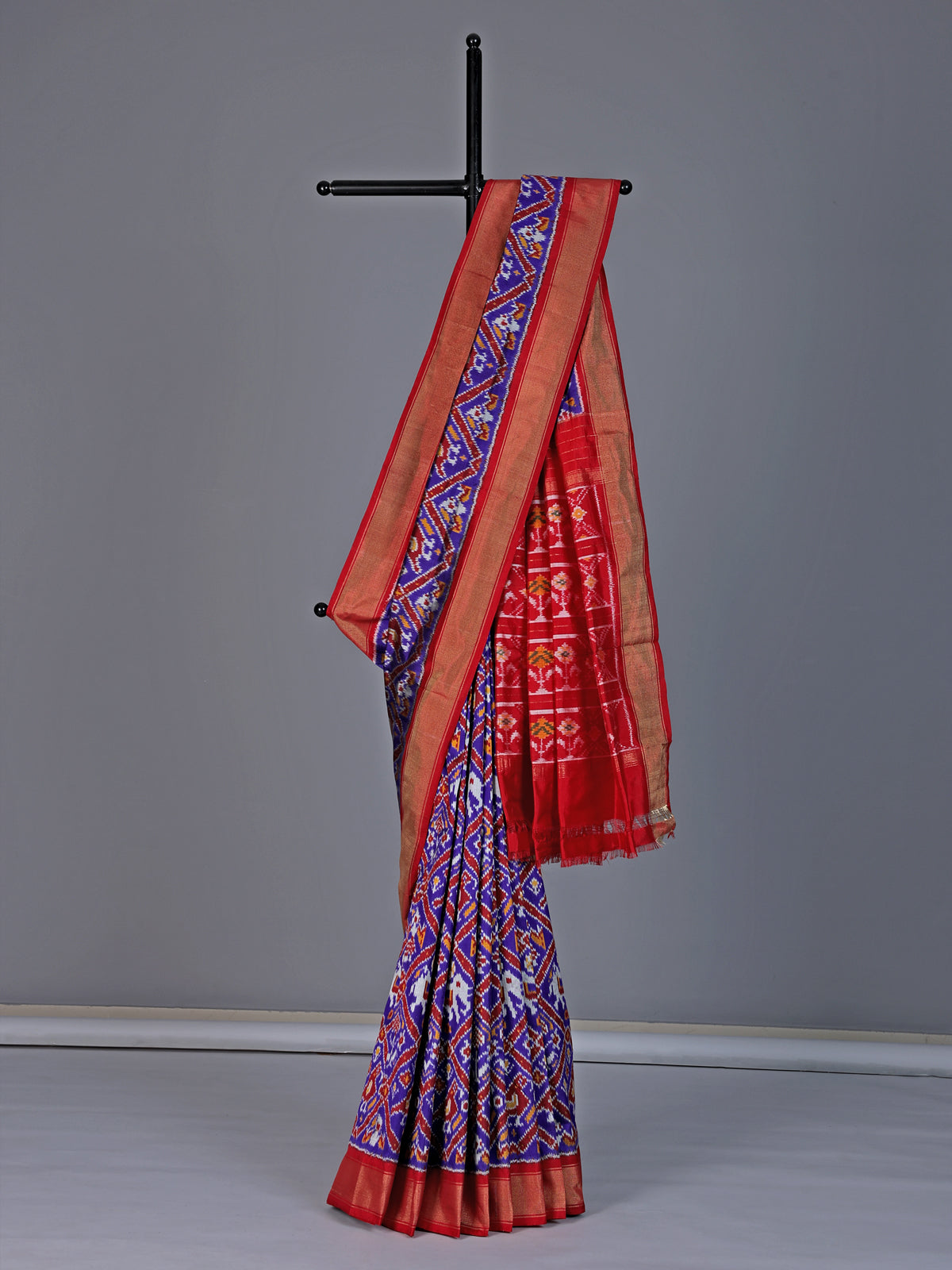 Purple patola silk saree with contrast zari border