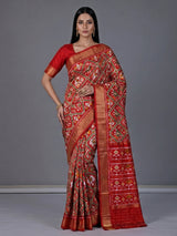 Red patola silk saree with contrast zari border