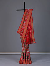 Red patola silk saree with contrast zari border