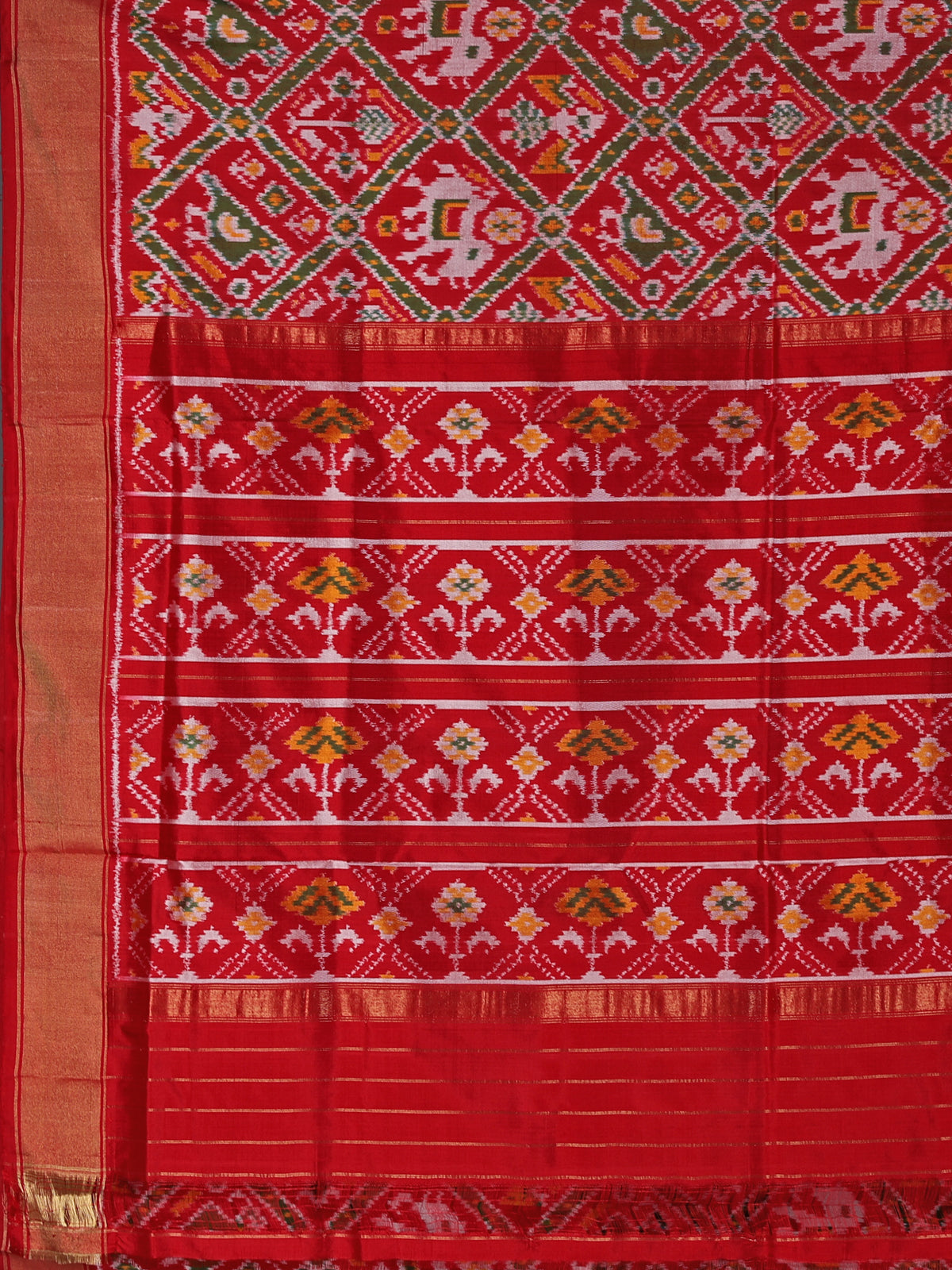Red patola silk saree with contrast zari border