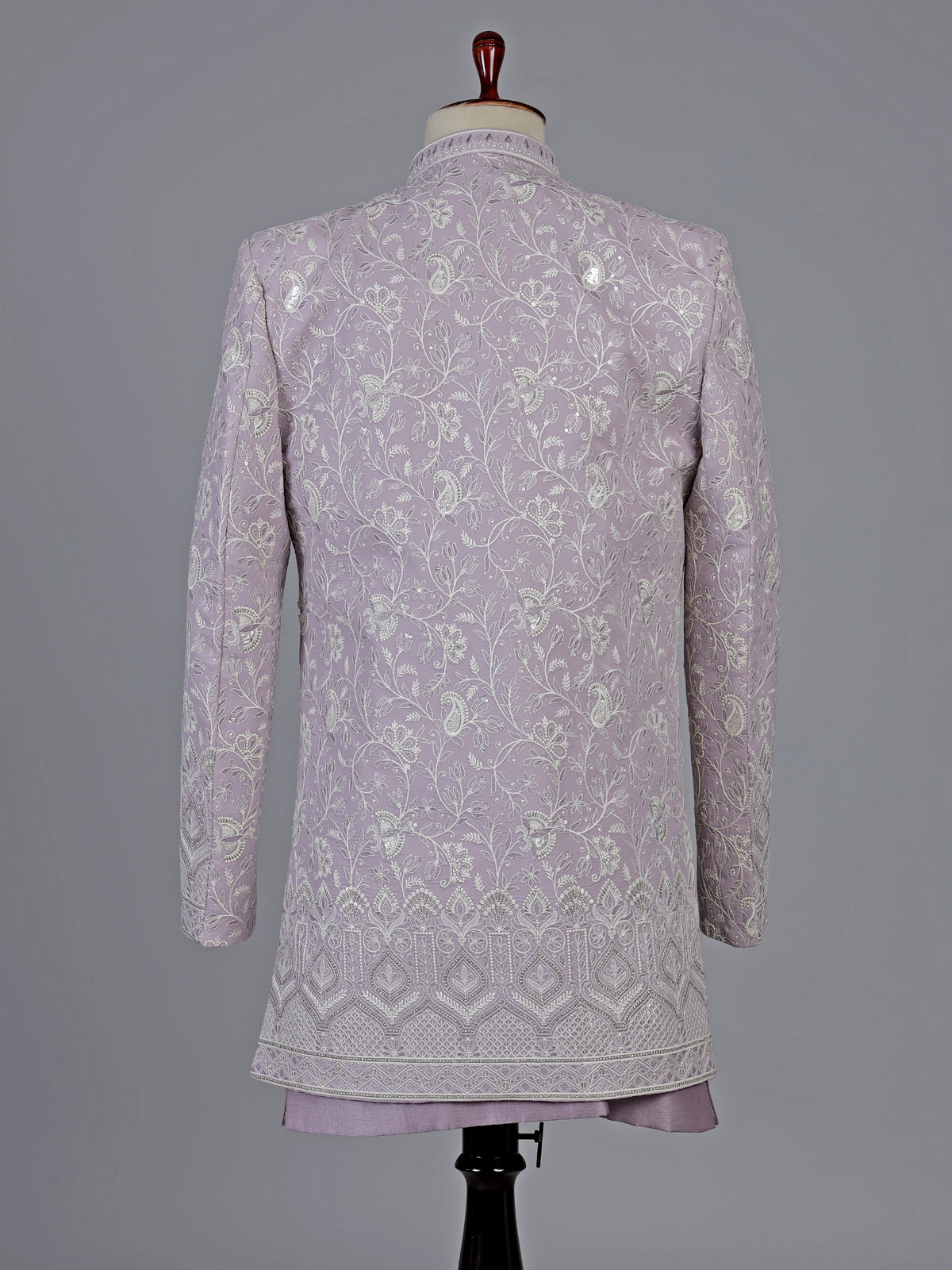 Lilac purple silk indowestern set with brooch detail