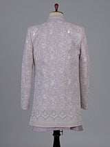 Lilac purple silk indowestern set with brooch detail