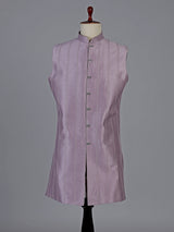 Lilac purple silk indowestern set with brooch detail