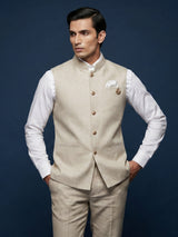 Beige linen waistcoat with brooch detailing