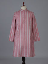 Pink cotton silk printed kurta suiit for festive wear
