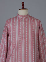 Pink cotton silk printed kurta suiit for festive wear