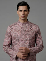 Light brown printed silk kurta suiit