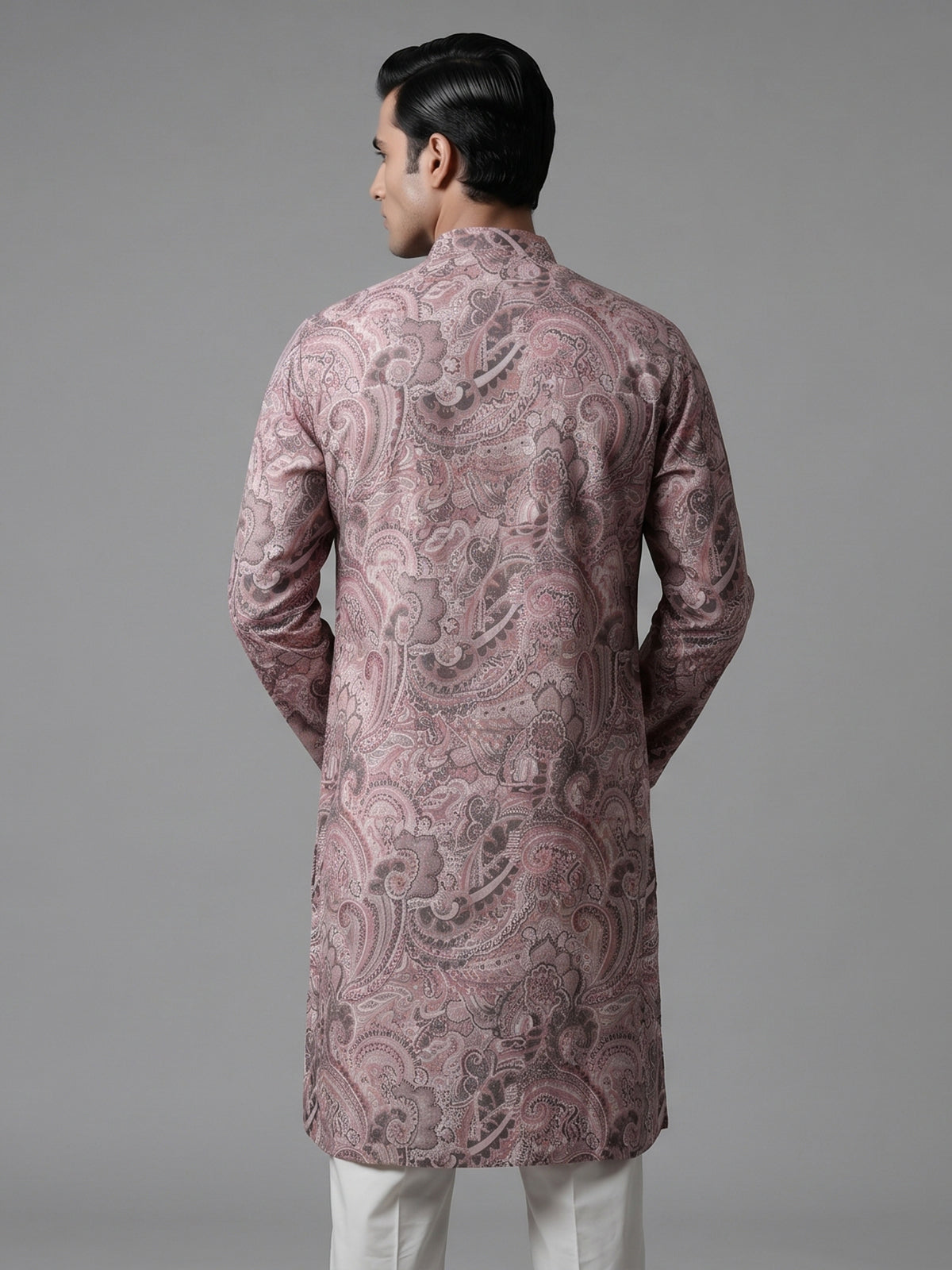 Light brown printed silk kurta suiit
