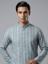 Light blue cotton silk kurta suiit with prints