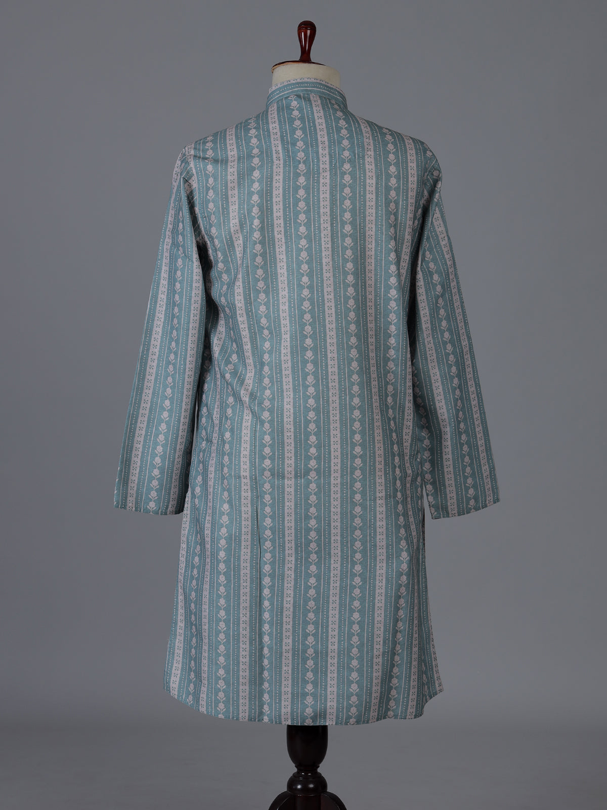 Light blue cotton silk kurta suiit with prints