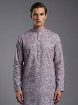 Lavender cotton linen printed kurta suiit
