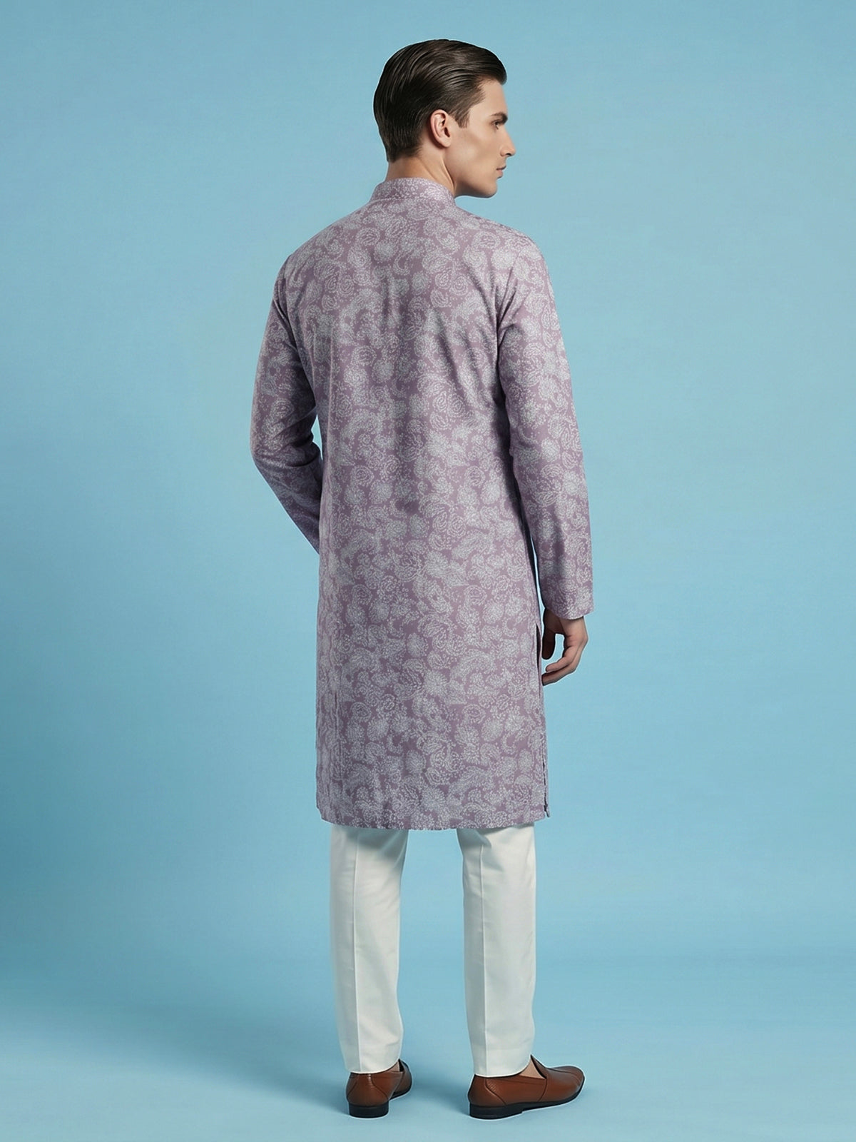 Lavender cotton linen printed kurta suiit